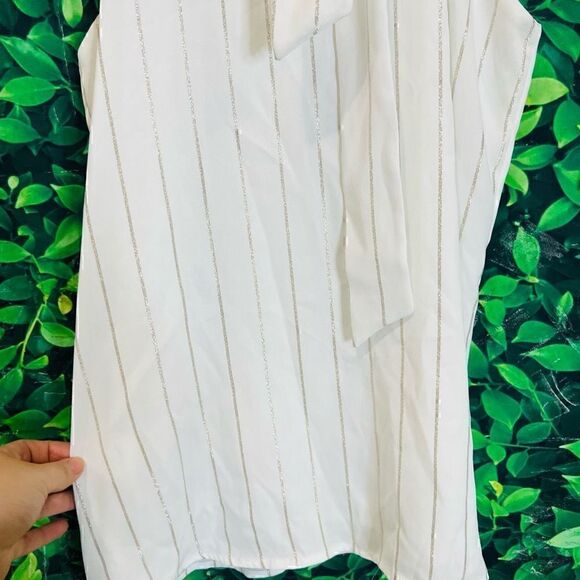 Calvin Klein Metallic Stripe Tie-Neck Halter Top White Size Small - Picture 5 of 11